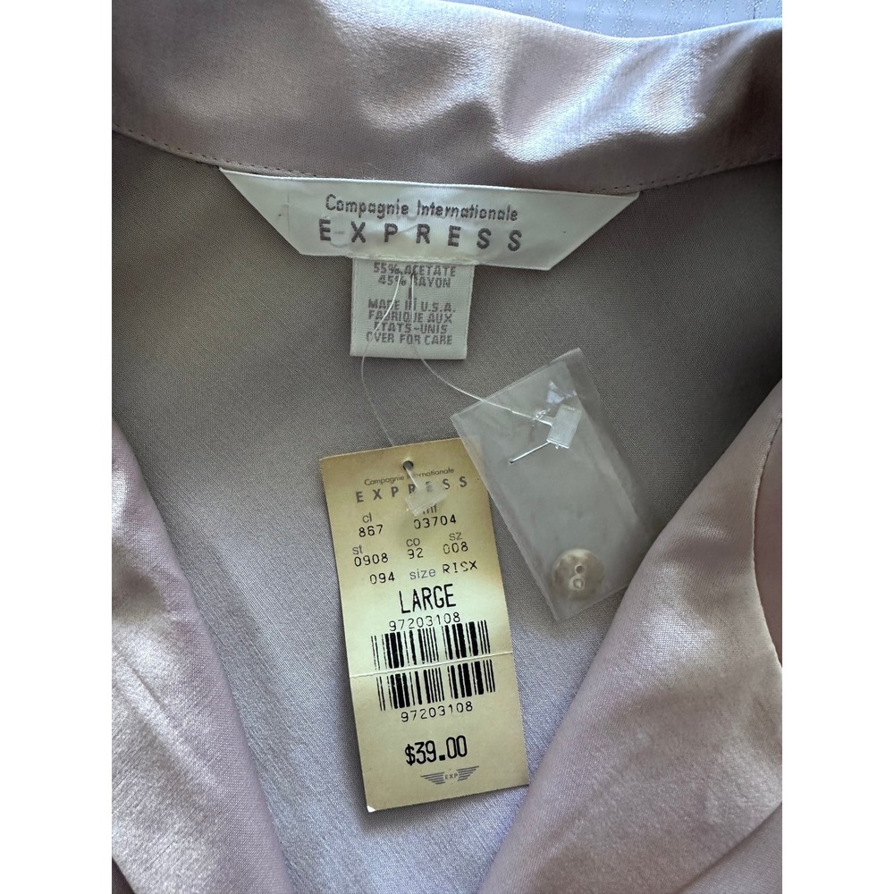 Vintage 90s Express Satin Blouse Champagne Taupe V-Neck Long Sleeve NWT L - Picture 2 of 6